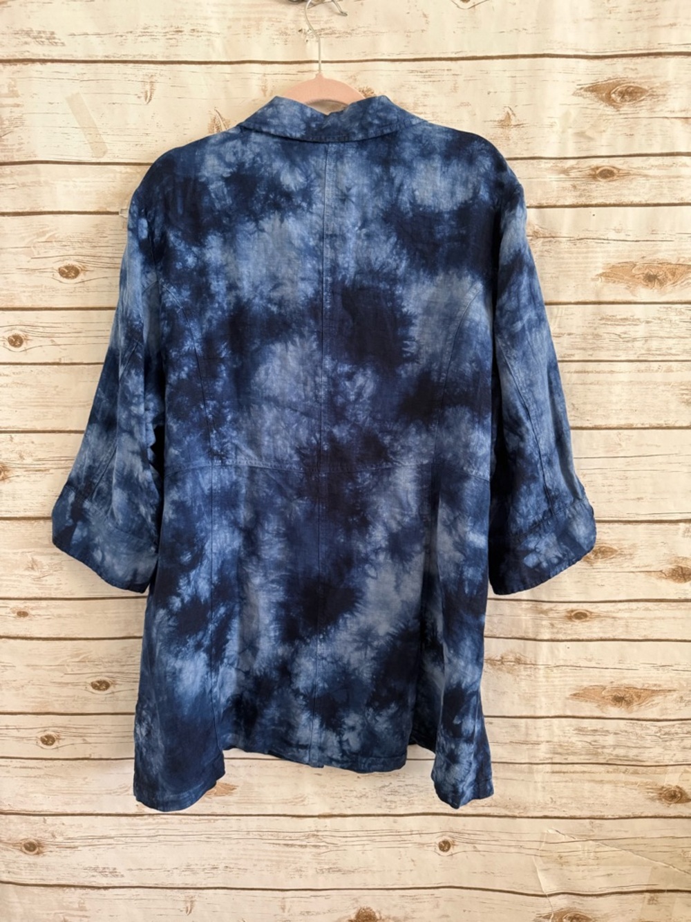 Soft Surroundings Eza 100% Linen Blue Tie Dye Top 2X Plus Pockets - Picture 10 of 11